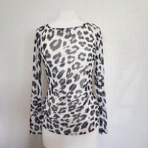 WHBM White & Black Animal Print Sheer Blouse Size S